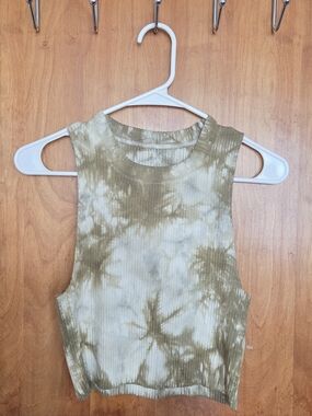 Aerie Tie-Dye Ribbed Crop Tank - Olive & Cream